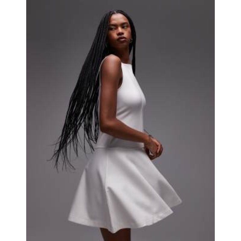 & Other Stories jersey boat neck mini dress with skater hem in off white