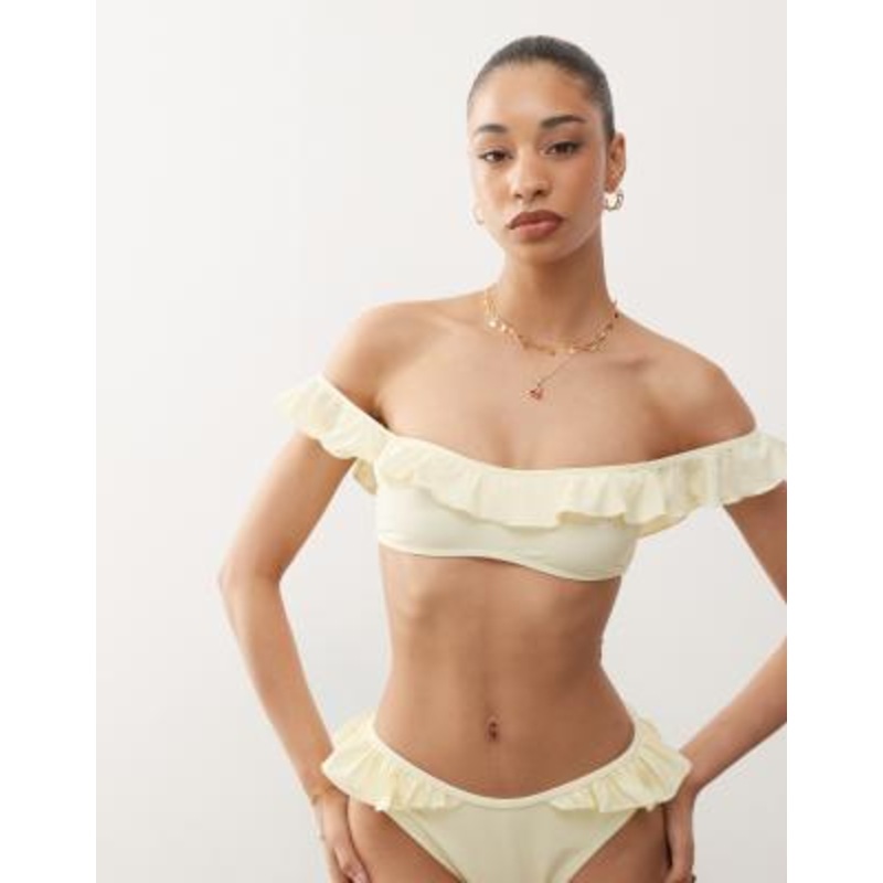 Reclaimed Vintage bikini set with frills in cream