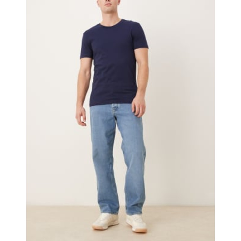 Selected baggy fit jeans in mid blue