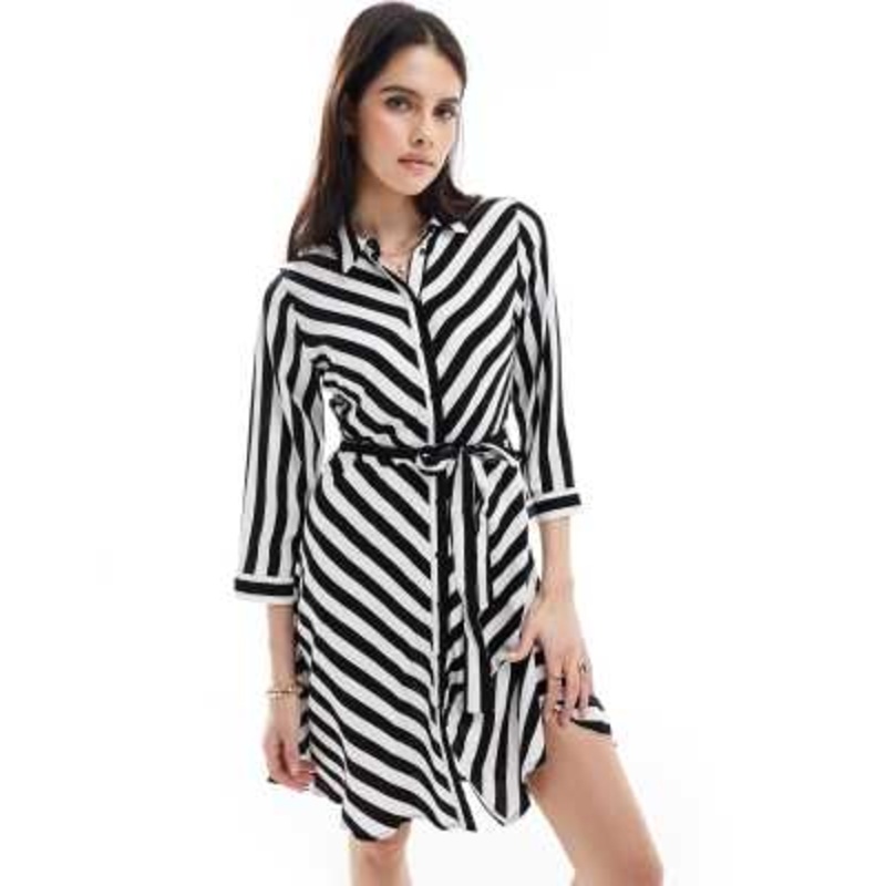 YAS mini shirt dress in bold mono stripe – part of a set