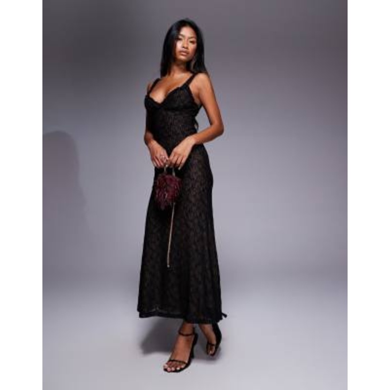 Bardot Alegra stretch lace midi dress in black