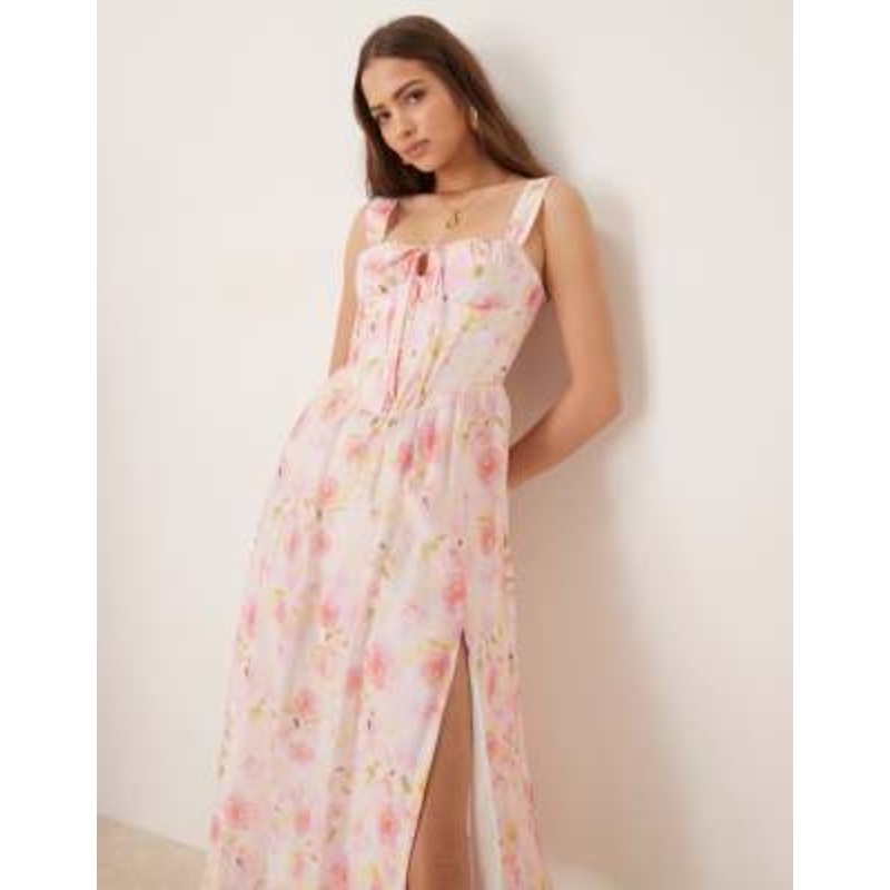 Bardot midi dress in pink floral
