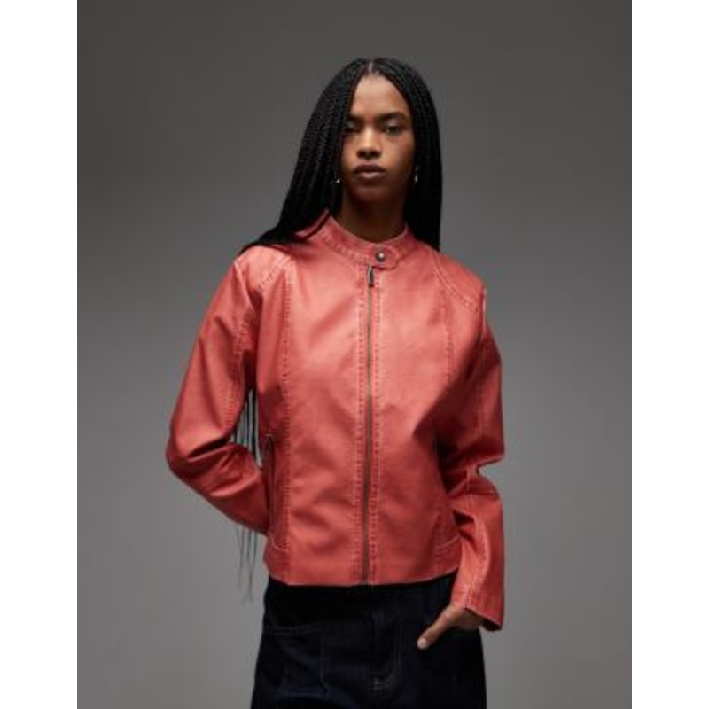 COLLUSION biker jacket in washed red