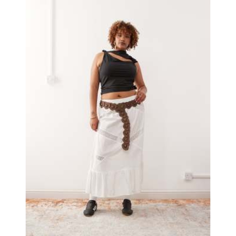 COLLUSION Plus eyelet maxi beach skirt in white