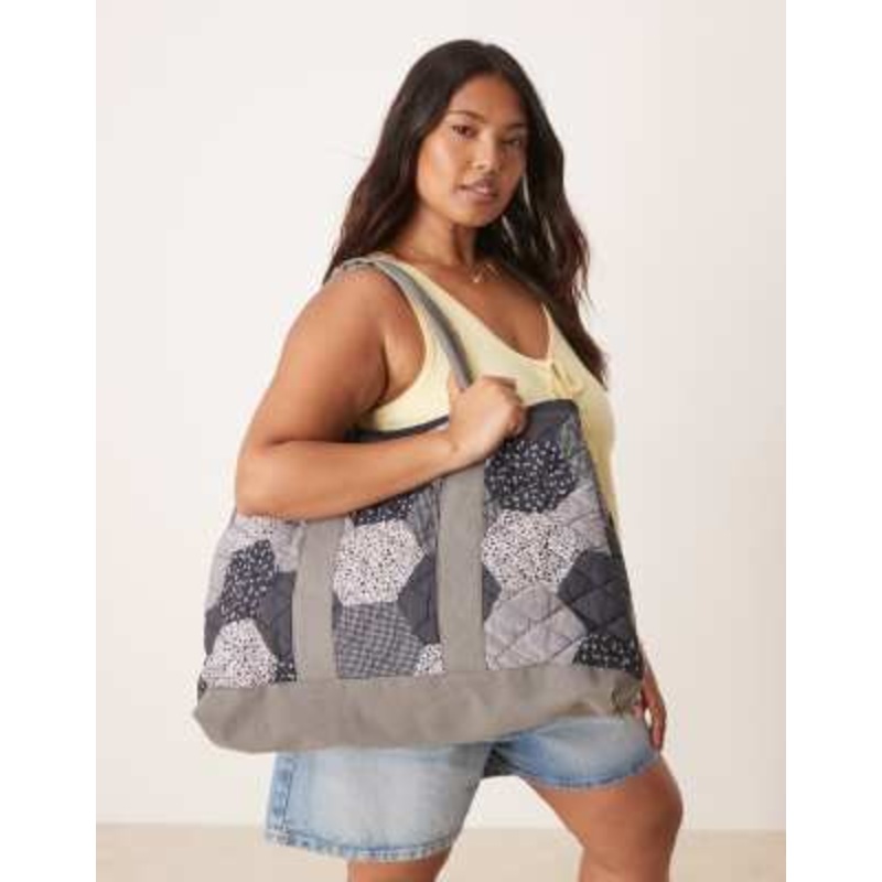 Free People pippa patchwork tote bag in navy blue