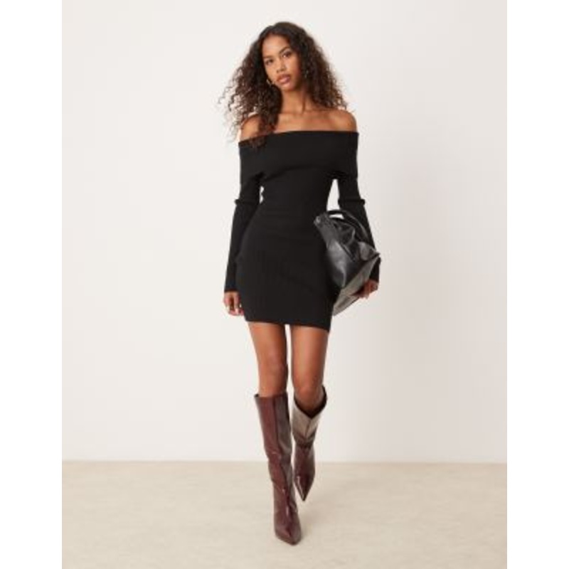 Glamorous off shoulder black knitted mini dress