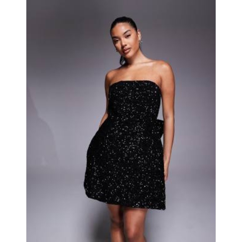 Jarlo sequin structured mini dress with bow back in black