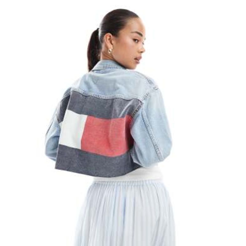 Tommy Jeans cropped trucker denim jacket in Light blue