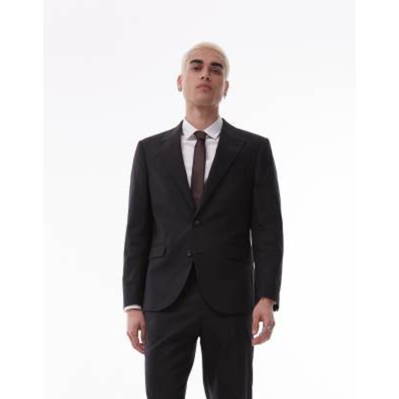 Topman single breasted linen blend blazer in black