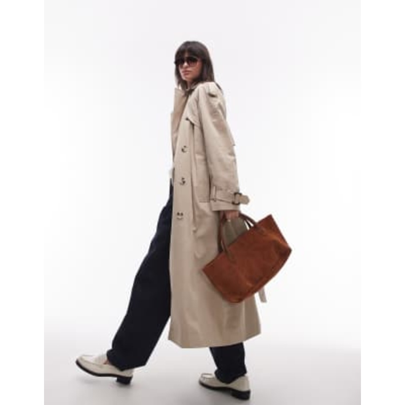 Topshop longline oversized trench coat in stone