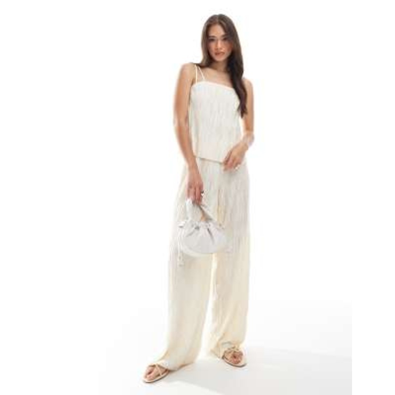 Vero Moda textured plisse wide leg pants in birch cream – part of a set