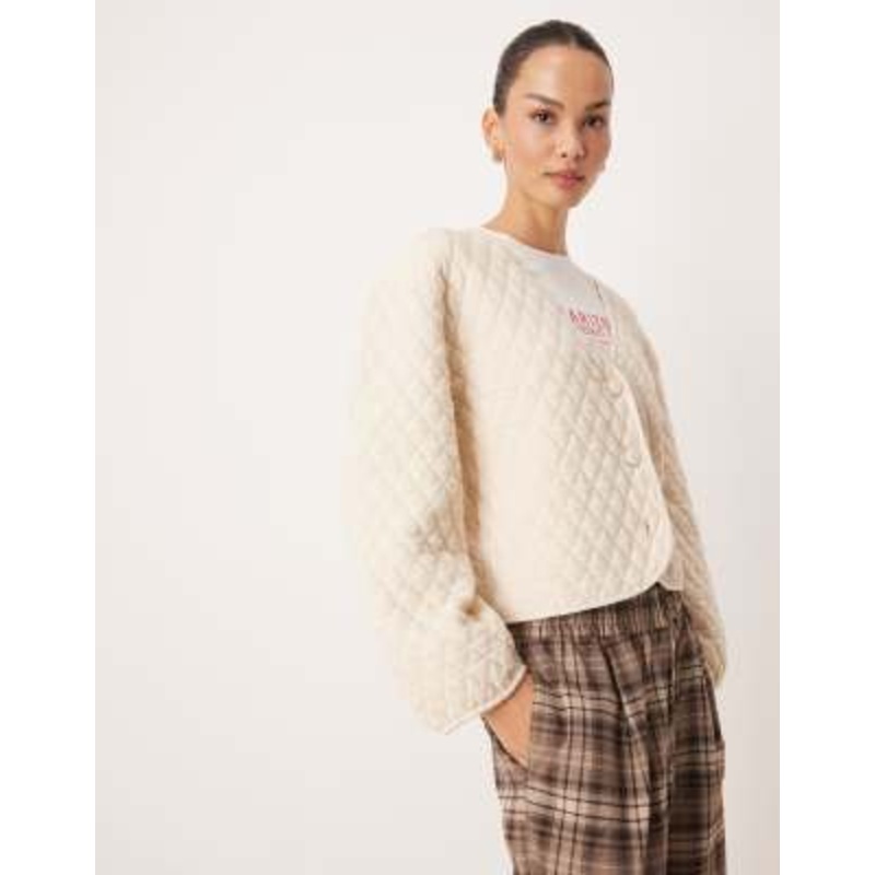 VILA quilted soft jersey cropped bomber jacket in cream