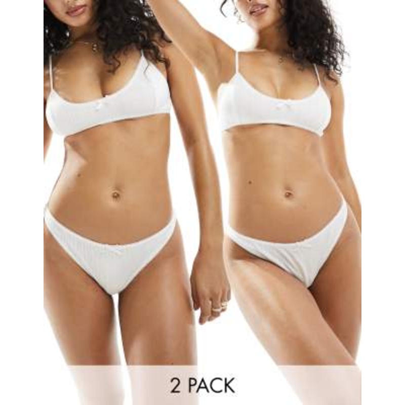 Weekday pointelle thong 2-pack in white