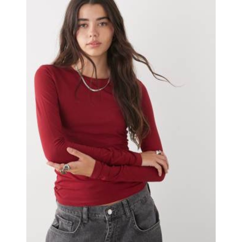 Weekday slim fit long sleeve t-shirt in wine red