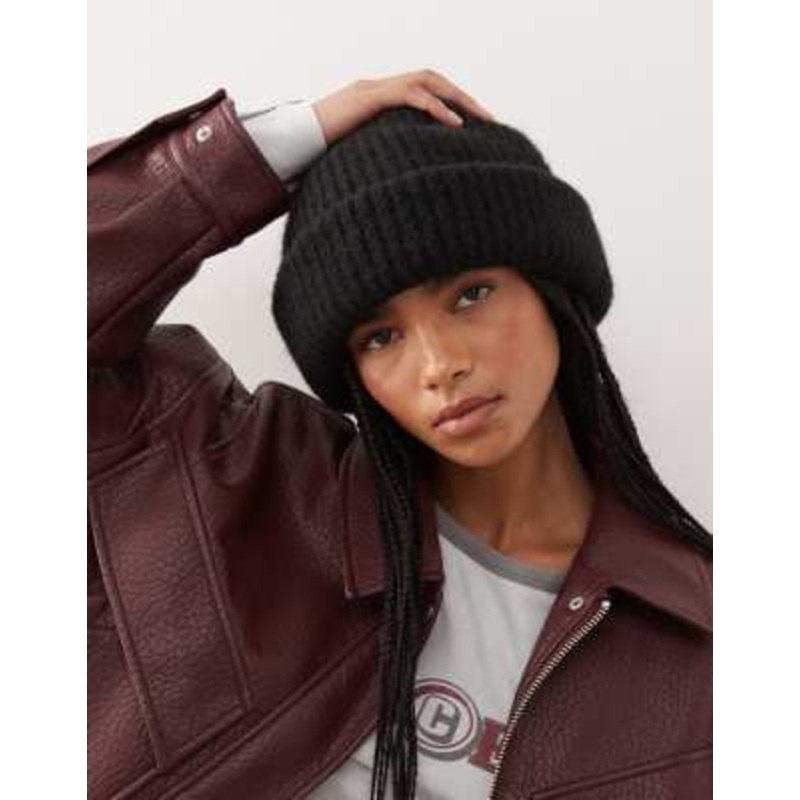 Weekday wool blend chunky beanie in black