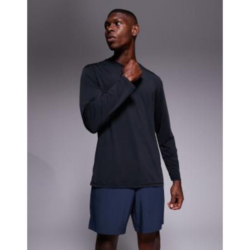 4505 quick dry nylon performance mesh oversized running long sleeve T-shirt in black