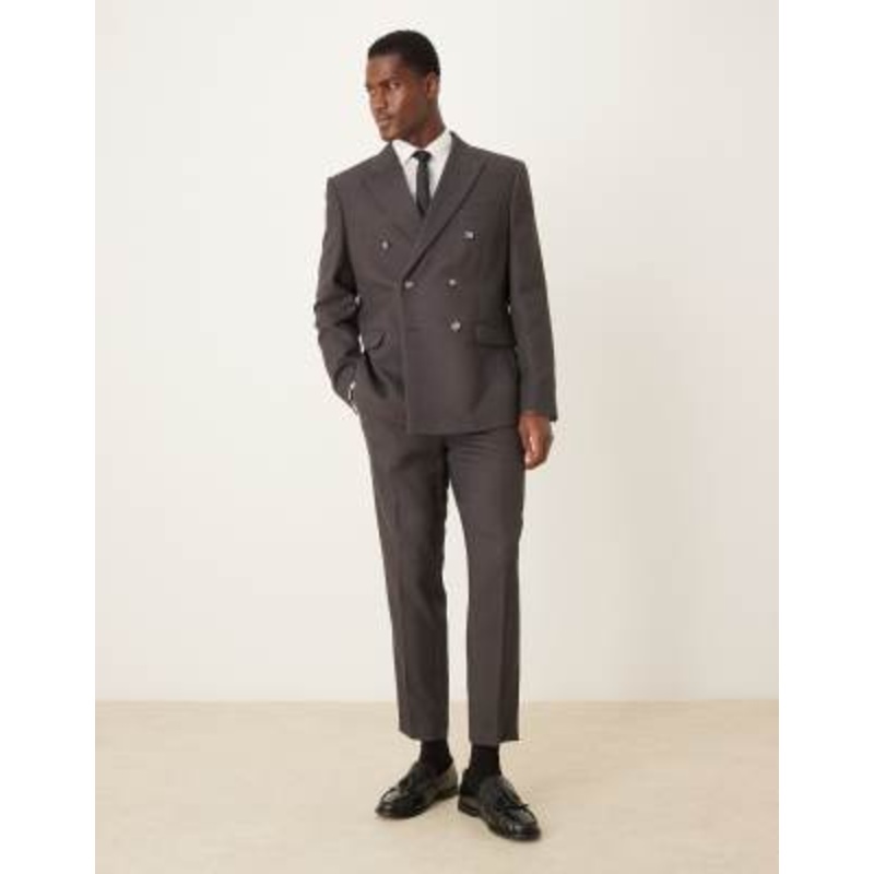 DESIGN brushed twill regular double breasted suit set in charcoal