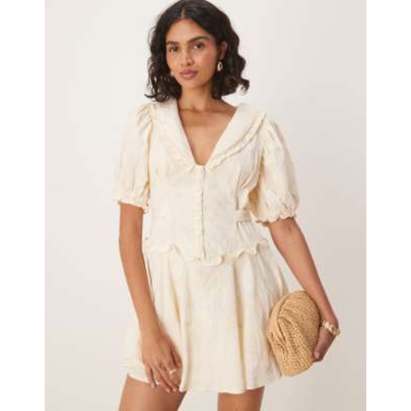 For Love & Lemons Gigi puff sleeve mini dress with ruffles in cream