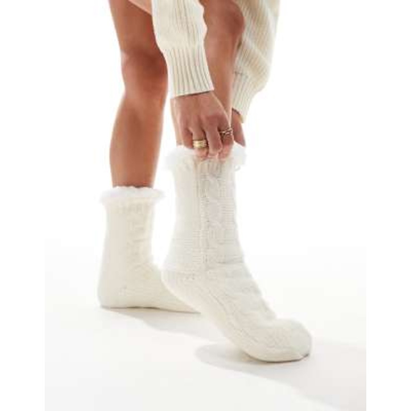 Loungeable cozy chenille slipper socks in cream