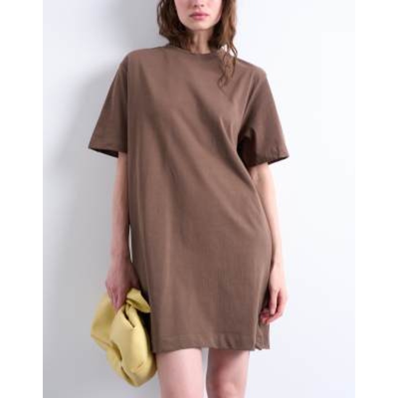 Topshop oversized premium short sleeve T-shirt dress in chocolate brown