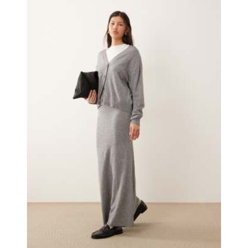 Vila knit midi skirt in medium heather gray – part of a set