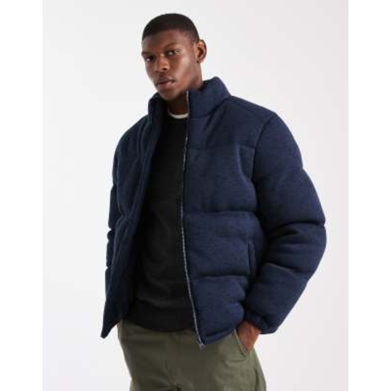 Brave Soul funnel neck zip through puffer in navy