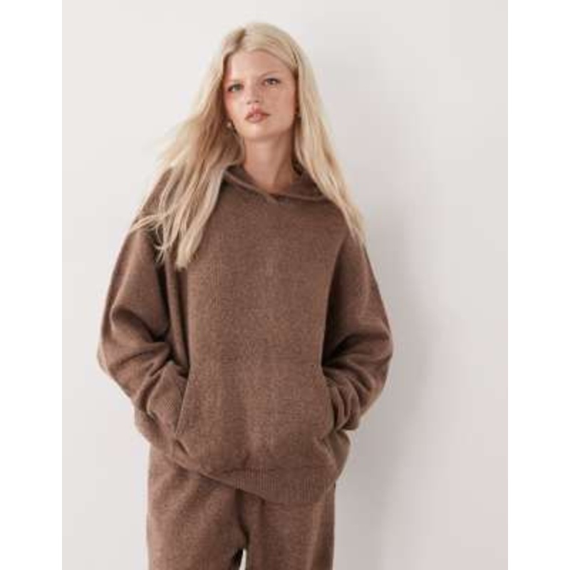 COLLUSION oversized knitted hoodie in brown – part of a set