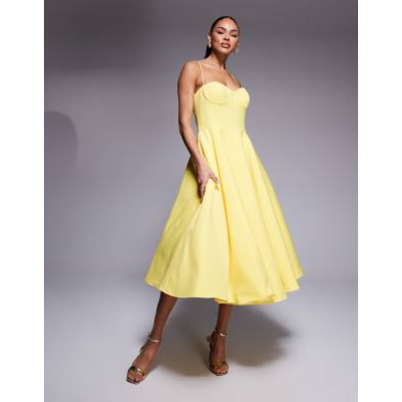 Jarlo structured a-line midi dress in yellow