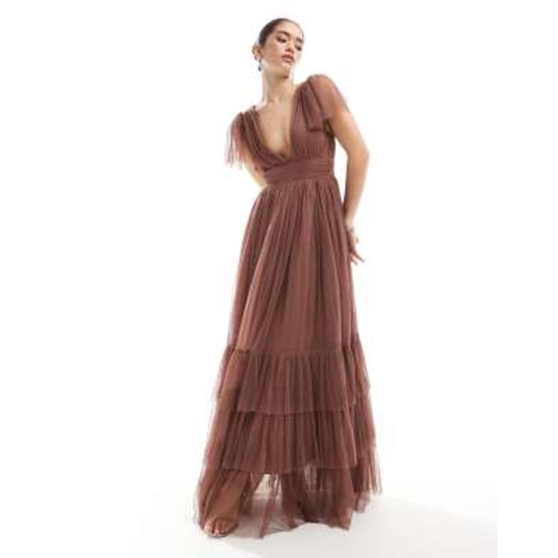 Lace & Beads Bridesmaid Madison maxi dress in warm brown