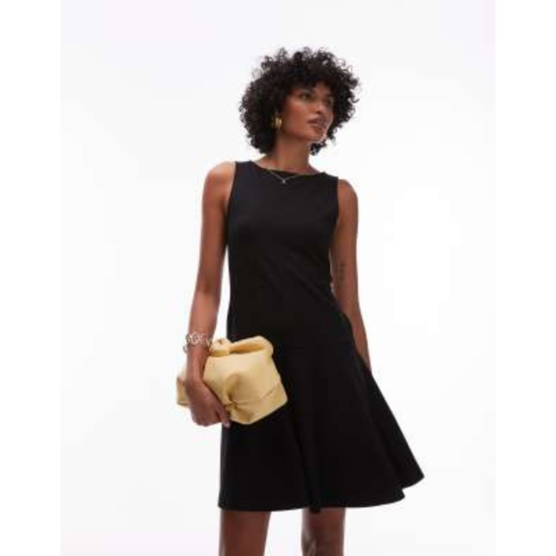 & Other Stories jersey boat neck mini dress with skater hem in black