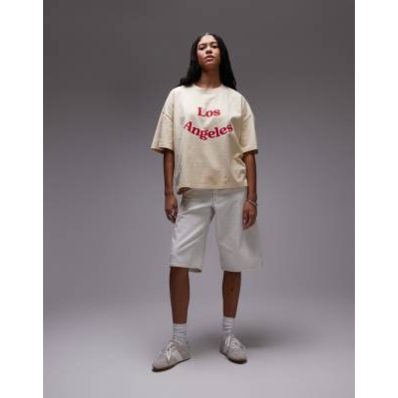 Topshop jersey graphic LA print T-shirt in stone