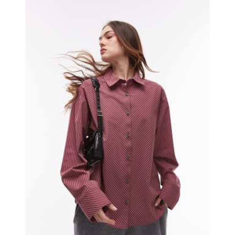 Topshop oversized shirt in red stripe