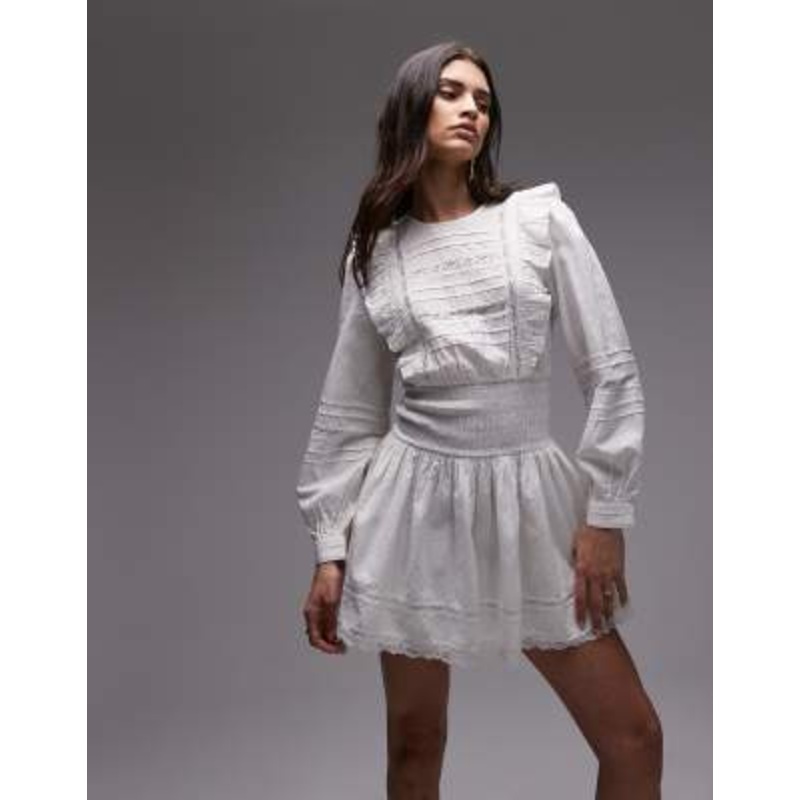 Topshop prairie mini tea dress in white