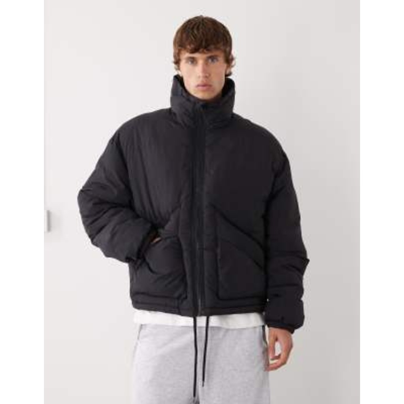 Weekday high neck puffer jacket in black