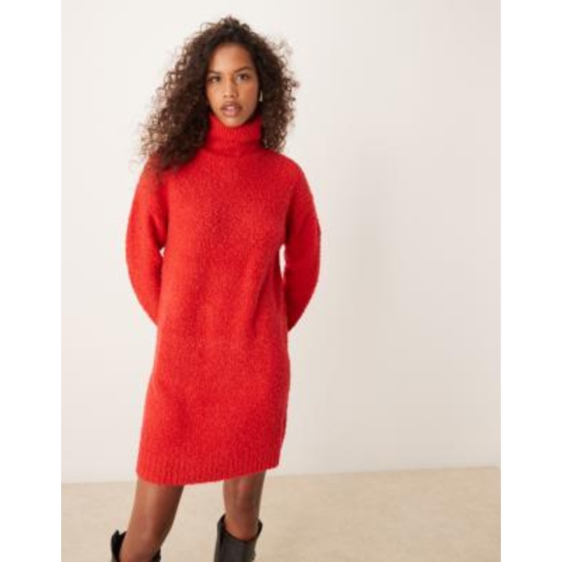 Glamorous roll neck slouchy sweater dress in red