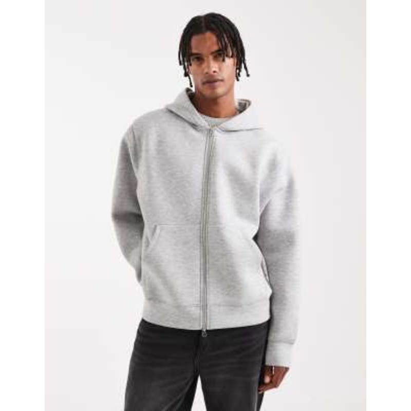 Jack & Jones oversized hoodie with double zip in gray heather in scuba-style fabric