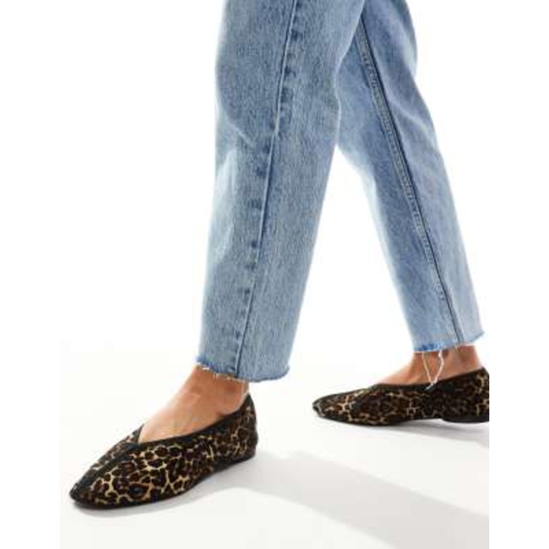 & Other Stories leather pointed ballet flats with front seam detail in textured leopard print