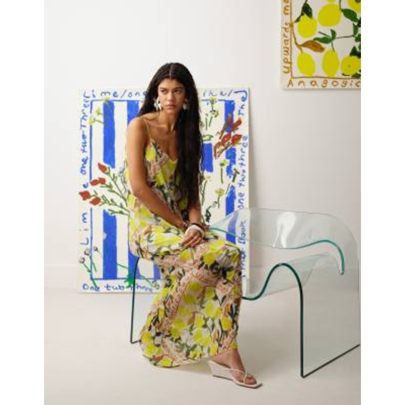 Topshop crinkle mesh Bradley.B lemon print maxi dress in multi