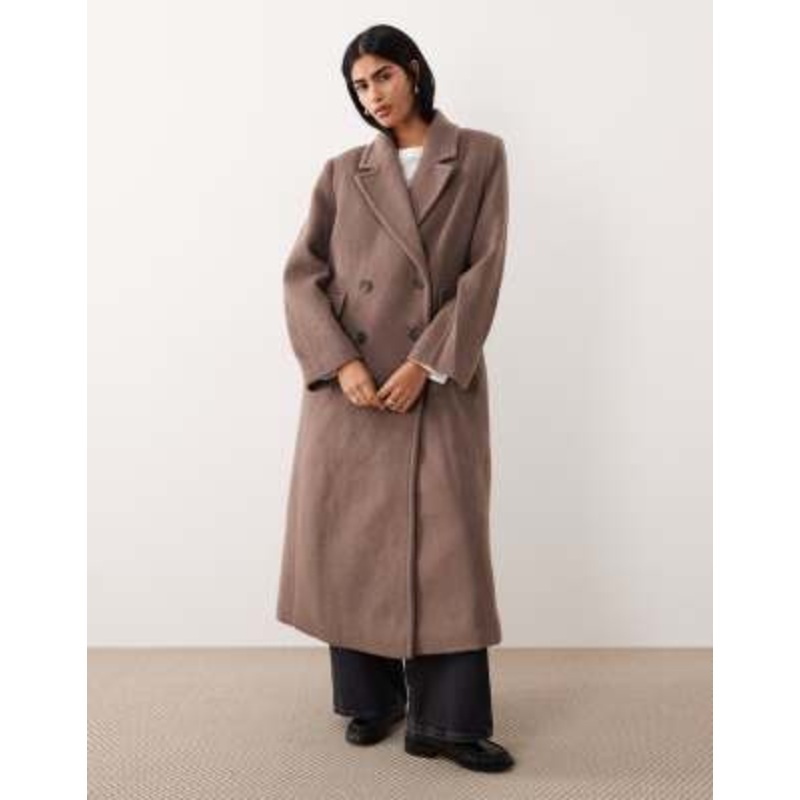 YAS premium textured formal maxi coat in brown