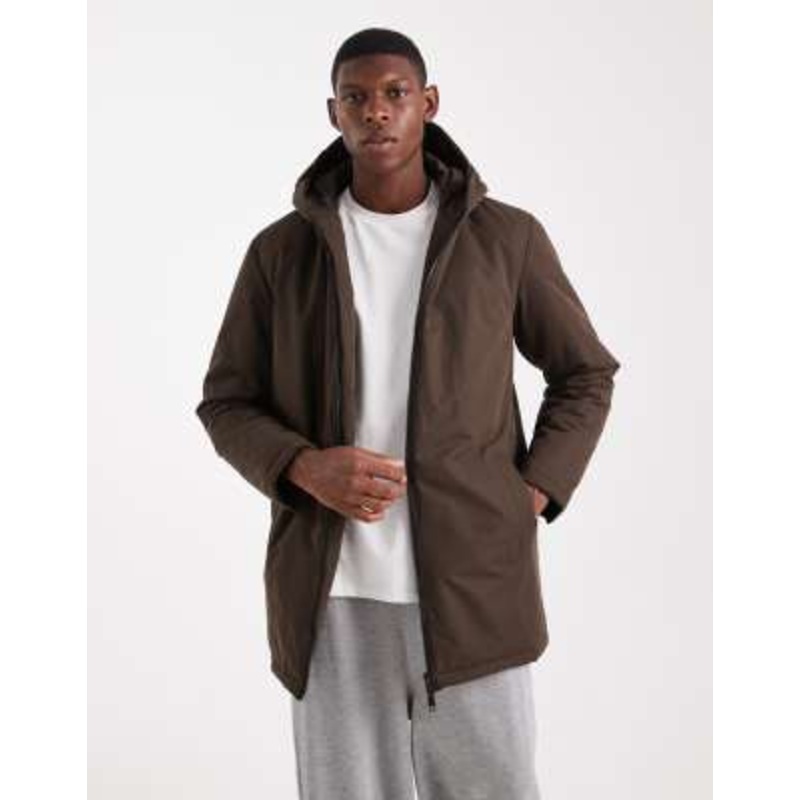 Brave Soul hooded zip through jacket in chocolate brown