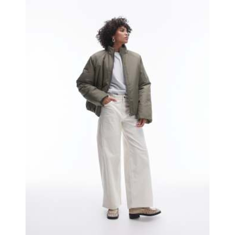 Topshop bomber puffer jacket in green