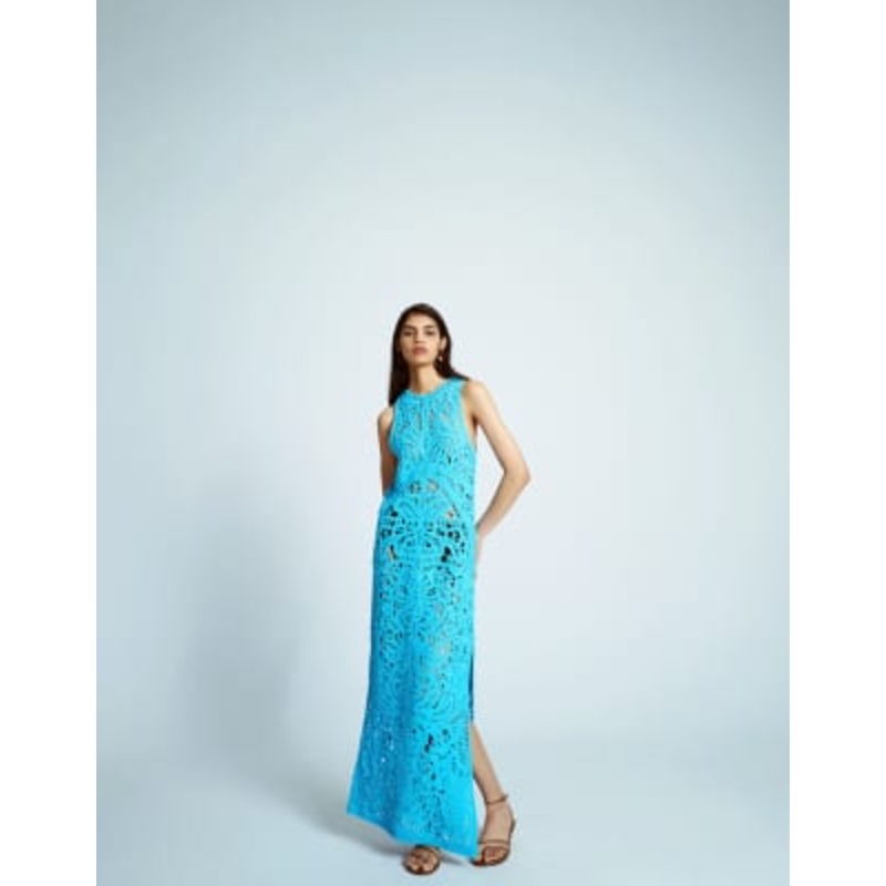 Topshop knit premium crochet maxi dress in blue