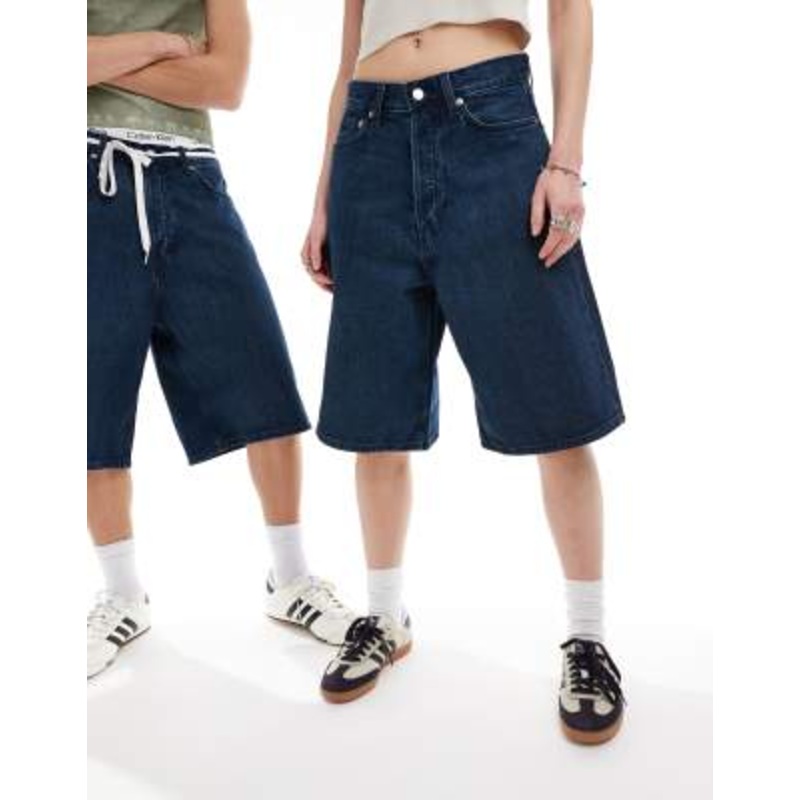 Weekday Astro Unisex baggy denim shorts in sapphire blue