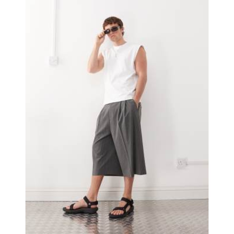 Weekday loose fit long tailored shorts in gray stripe