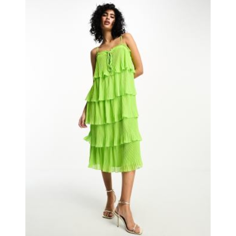 Y.A.S tiered cami midi dress in green