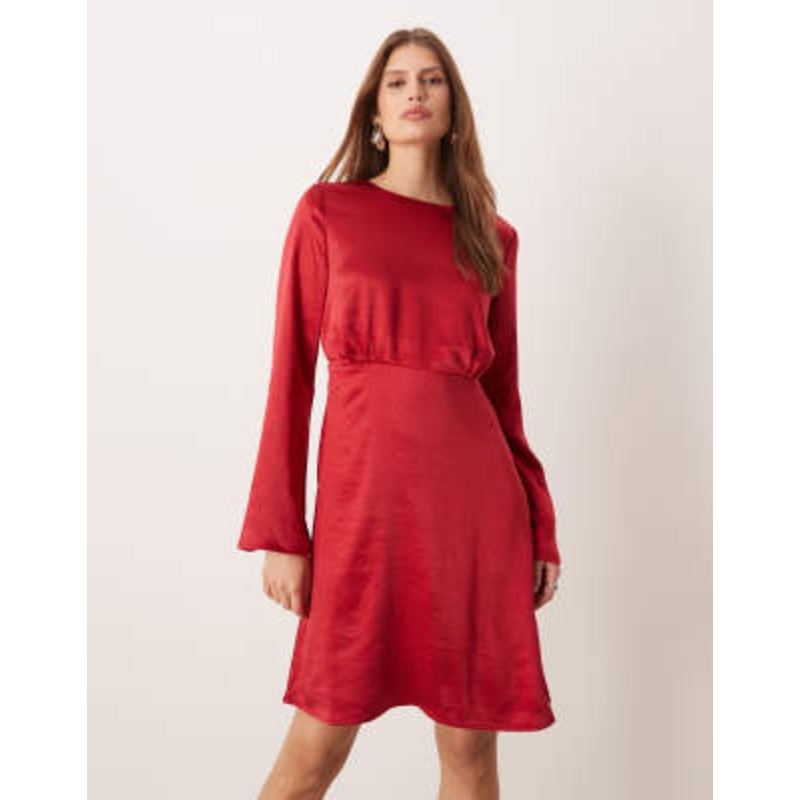 YAS open back satin mini dress in red