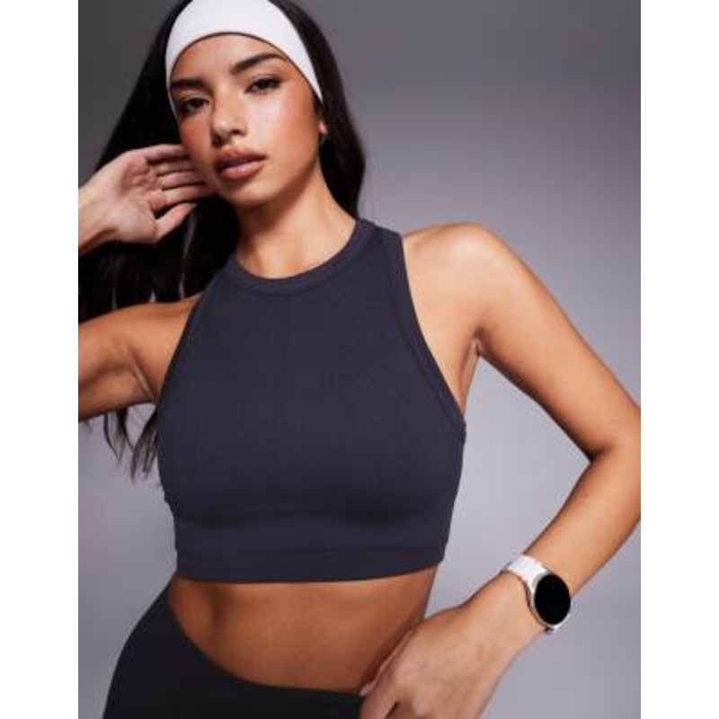 4505 Active double layer support seamless rib sports bra in navy