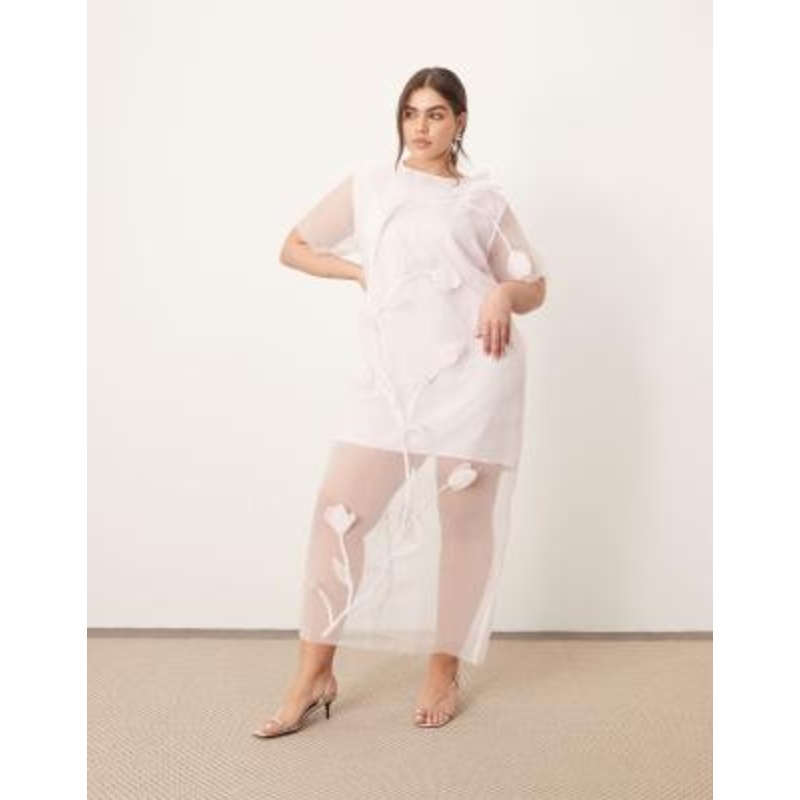 ARRANGE Curve organza floral applique maxi dress in light pink