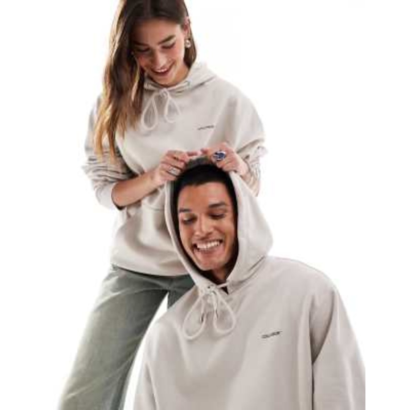 COLLUSION Unisex hoodie with logo print in ecru