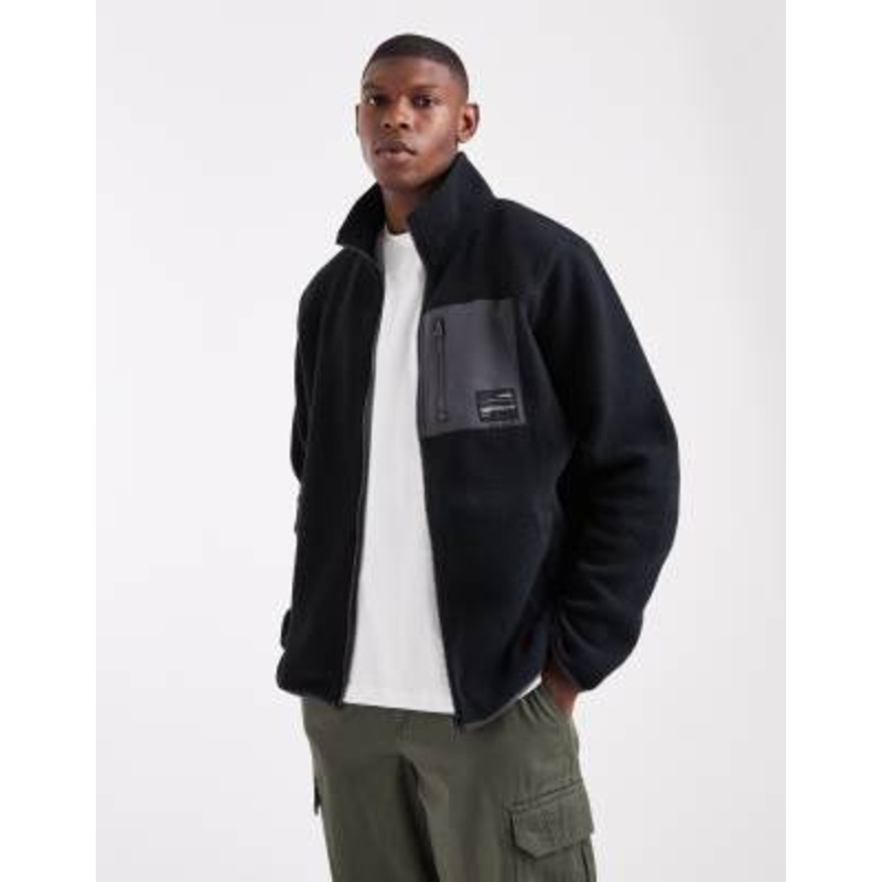 JJ Rebel zip fleece jacket in black